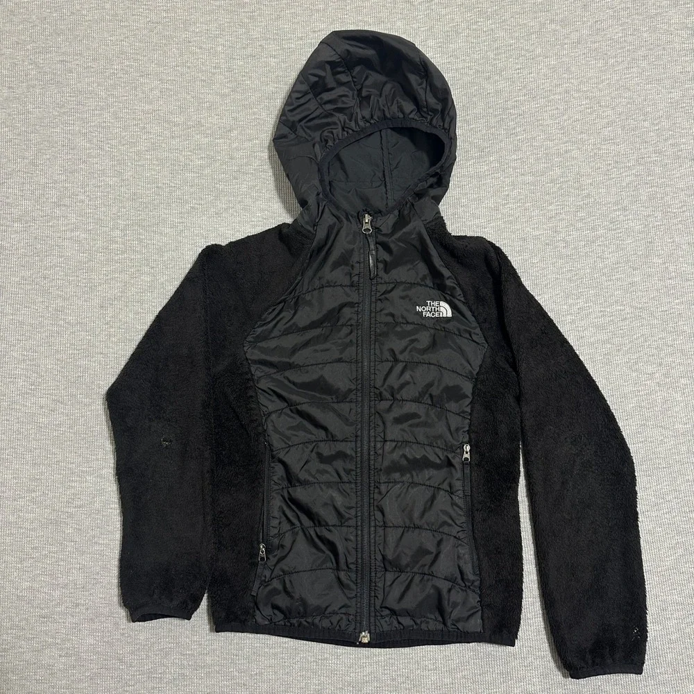 The North Face Black Hybrid Puffer Fleece Hooded Jacket Kids Size M 10/12